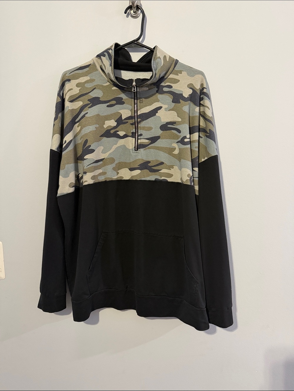Woman’s Camo Quarter-Zip Pullover Hoodie - Black & Green